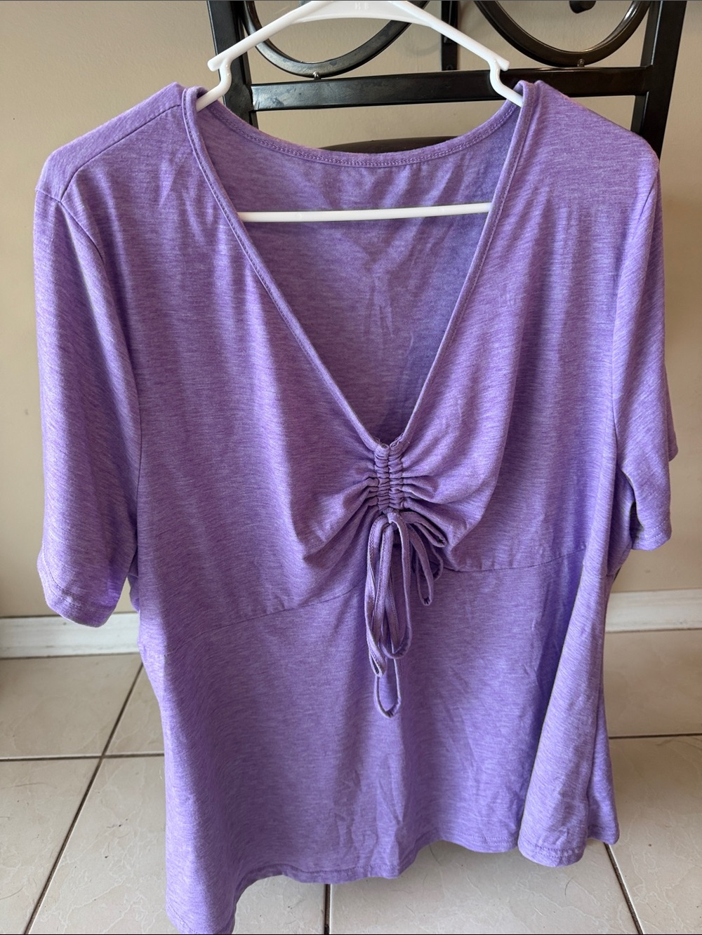 Women's Lavender V-Neck Drawstring Top